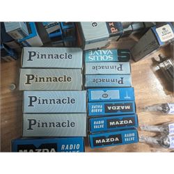 Large collection of thermionic valves/vacuum tubes, by various makers, mostly wrapped in bubble wrap with identifying stickers, together with a collection of empty valve boxes including Pinnacle, Mullard etc