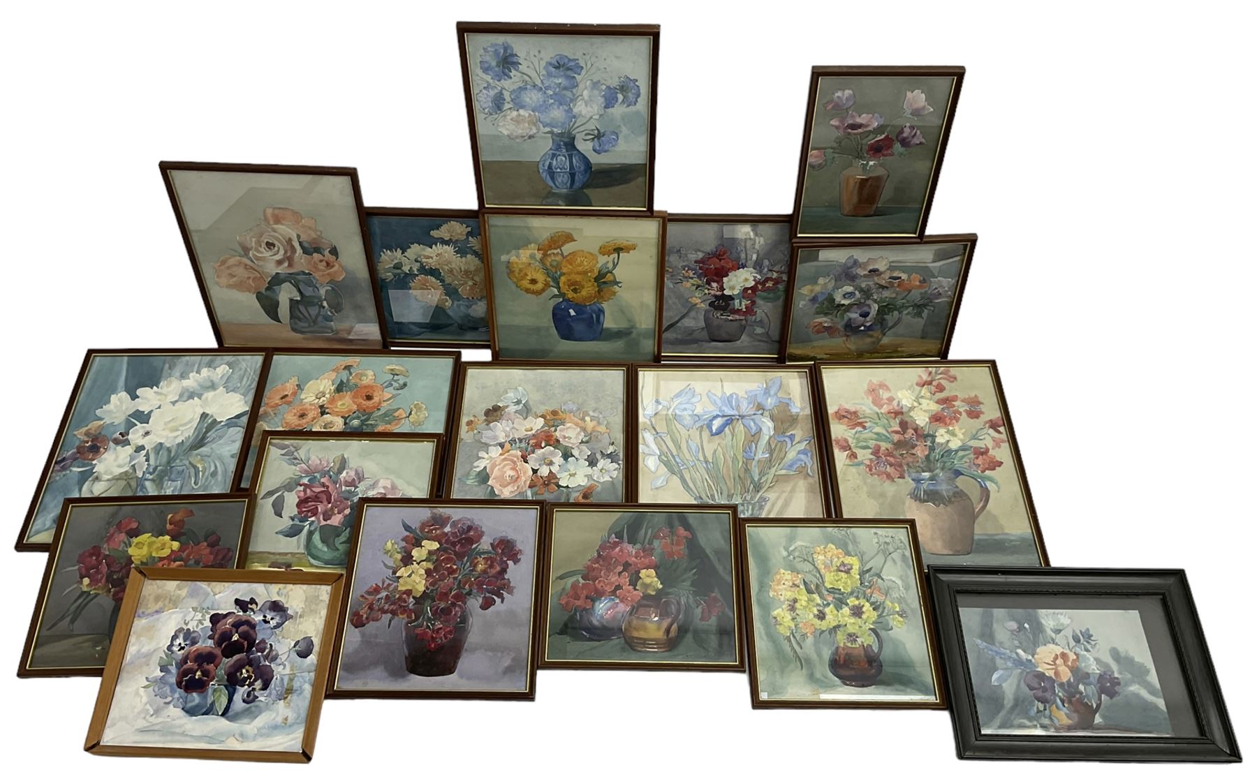 Olive Higginbottom (Yorkshire Early/Mid-20th century): Still Life Studies of Floral Subjects, studio collection of watercolours, some signed and dated max 38cm x 28cm, in one box (19)