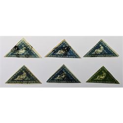 Cape of Good Hope triangle stamps, comprising five four pence and one shilling (6)