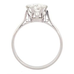 Platinum single stone round cut transitional cut diamond ring, stamped Plat, diamond approx 1.55 carat