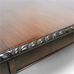 Early 20th century mahogany telescopic extending dining table, oval extending top with gadroon carved edge, single additional leaf, on acanthus carved cabriole supports with ball and claw feet 