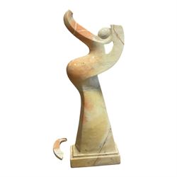 Abstract marble sculpture modelled as a dancer, upon a stepped rectangular base, H62cm