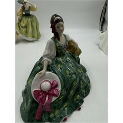 Seven Royal Doulton figures, including Amy's Sister HN3445, Elyse HN2474, With Love HN3393 etc