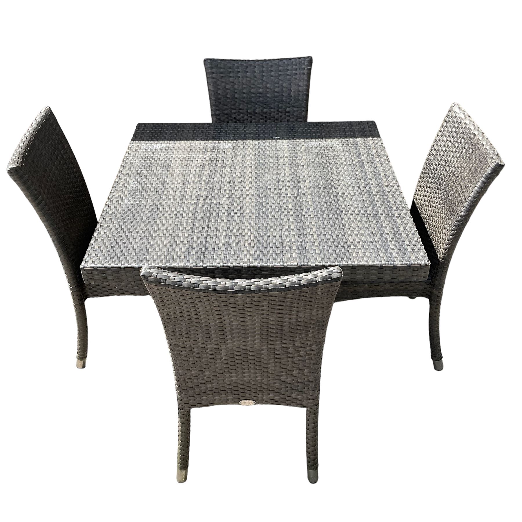  1 x Skyline Design square rattan garden table and four chairs