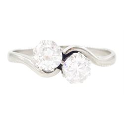 Platinum two stone round cut diamond ring, stamped Plat, total diamond weight approx 1.05 carat