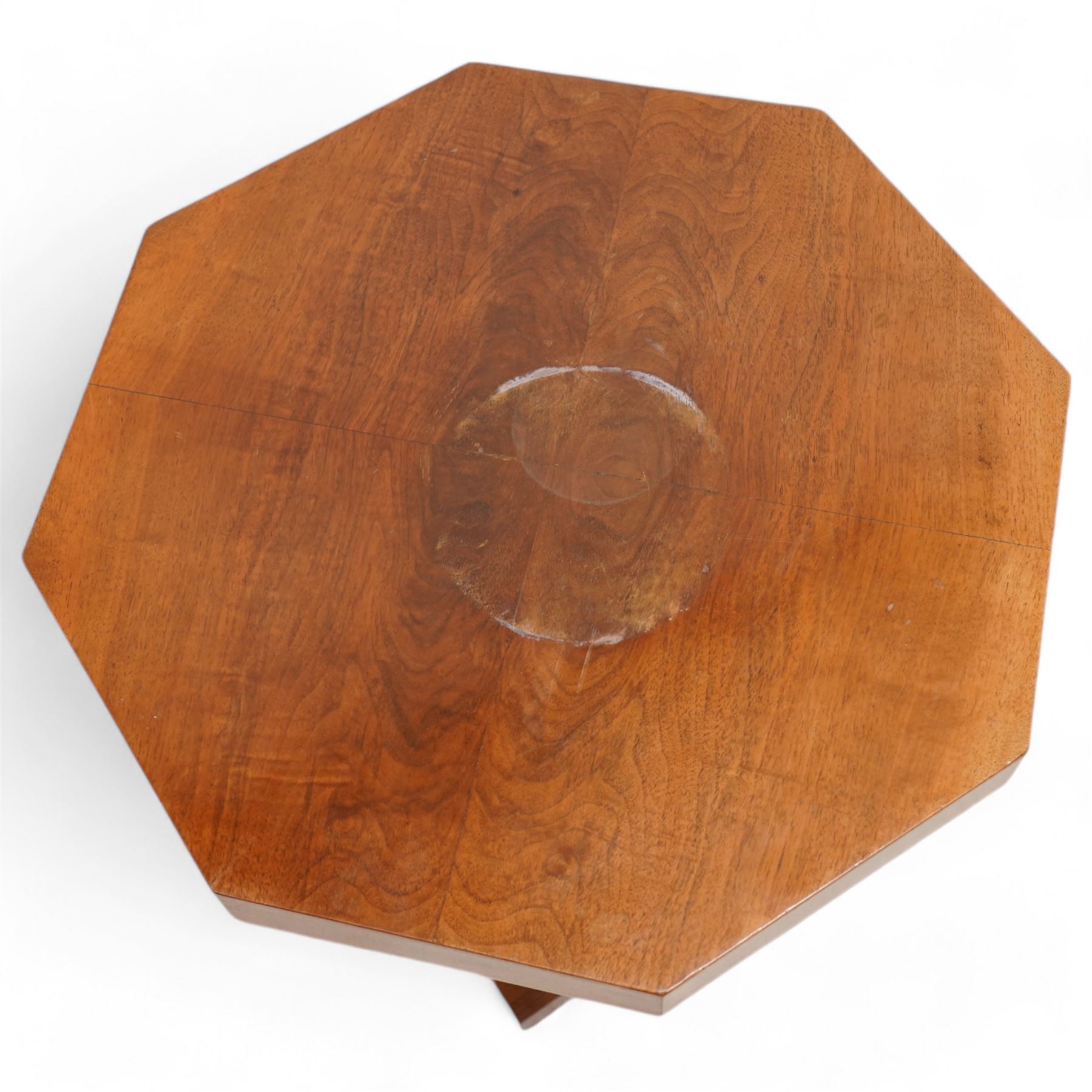 Art Deco period walnut octagonal occasional table (D63cm, H52cm); oval stool with upholstered seat (2)