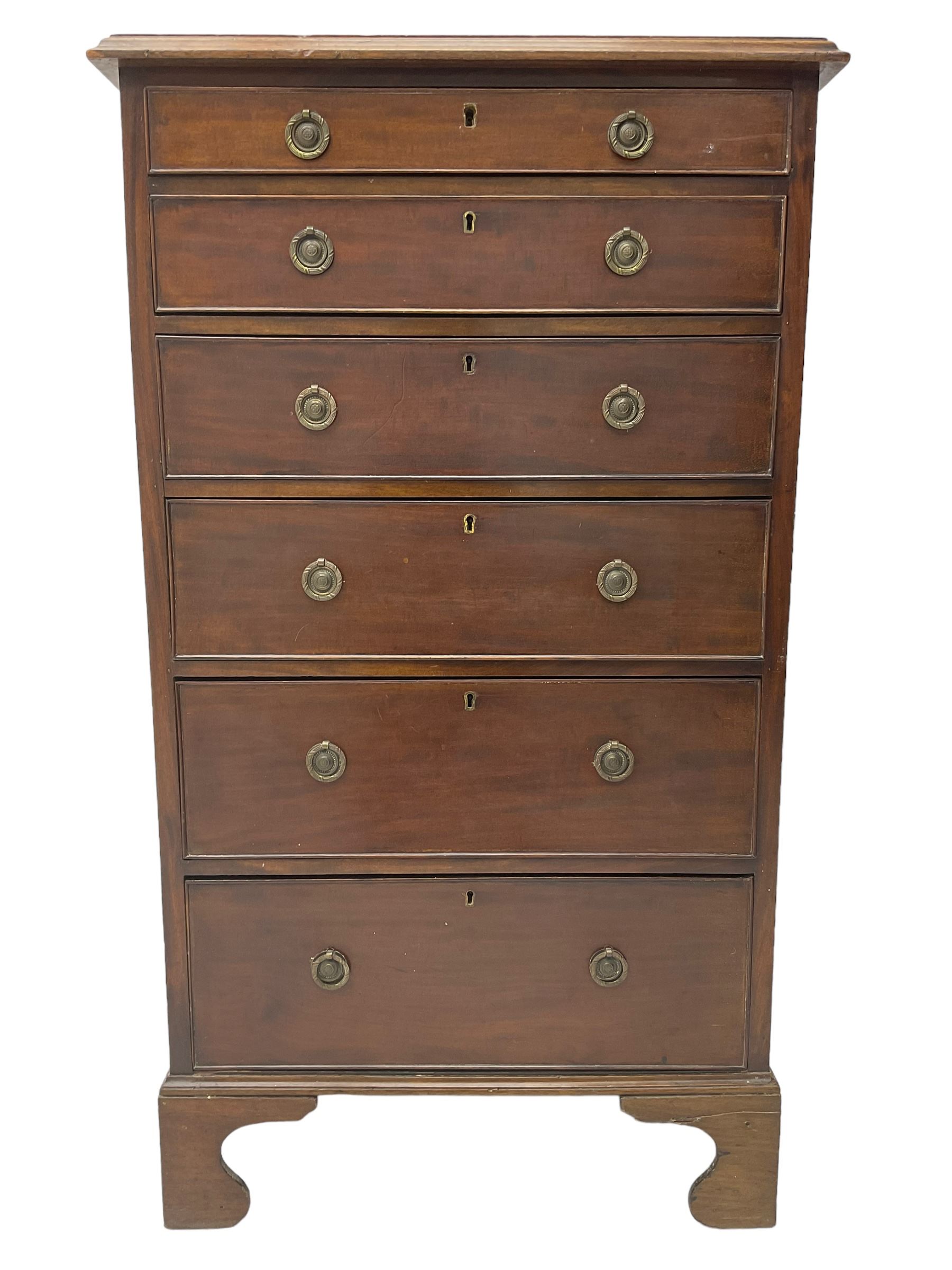 Georgian design mahogany pedestal chest, moulded rectangular top over six graduating cock-beaded drawers, on bracket feet