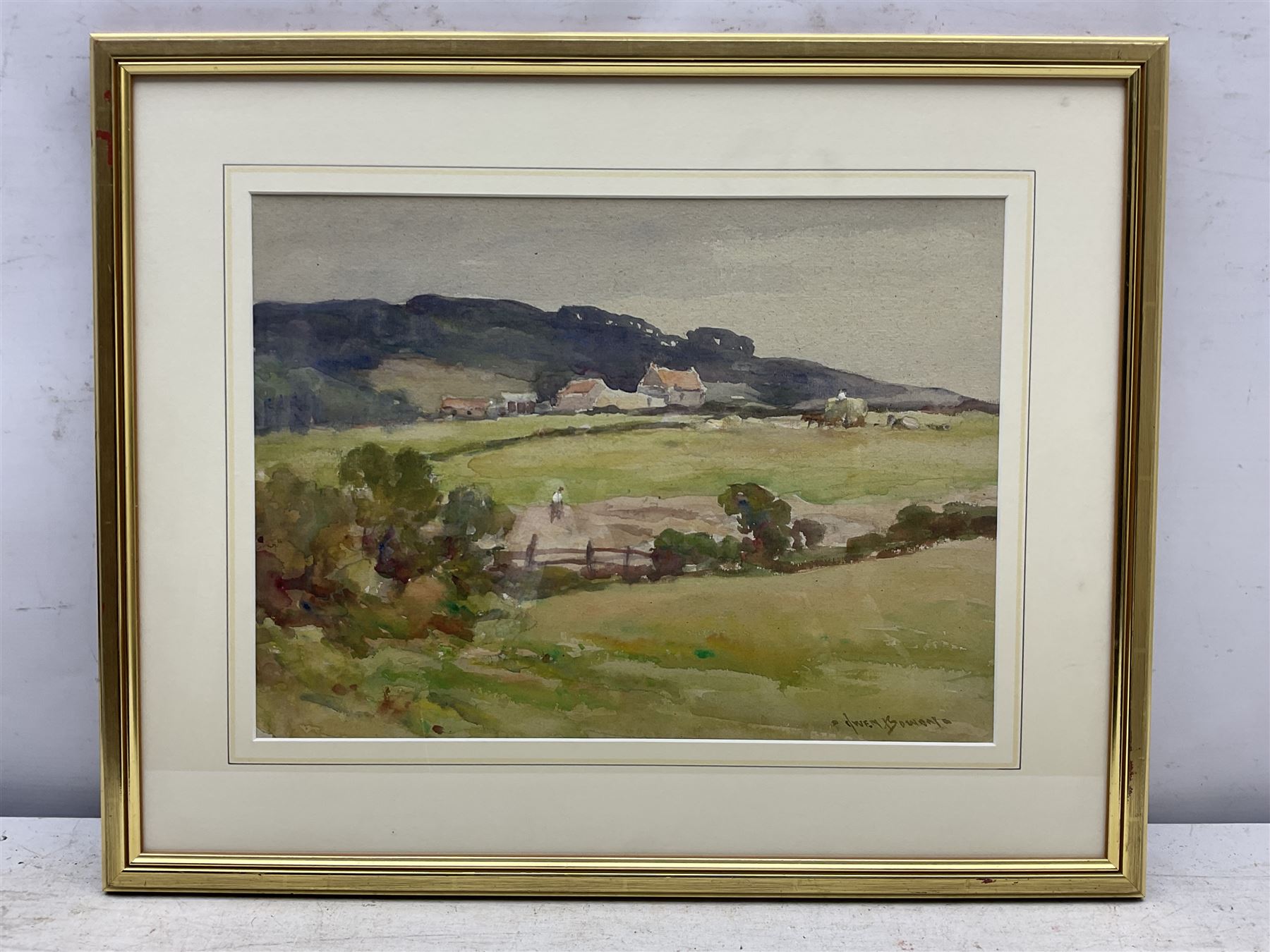 Owen Bowen (Staithes Group 1873-1967): Haytime Above Robin Hood's Bay, watercolour signed 28cm x 38cm