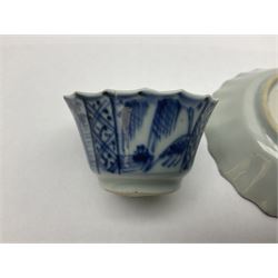 Chinese Kangxi blue and white fluted tea bowl and saucer 