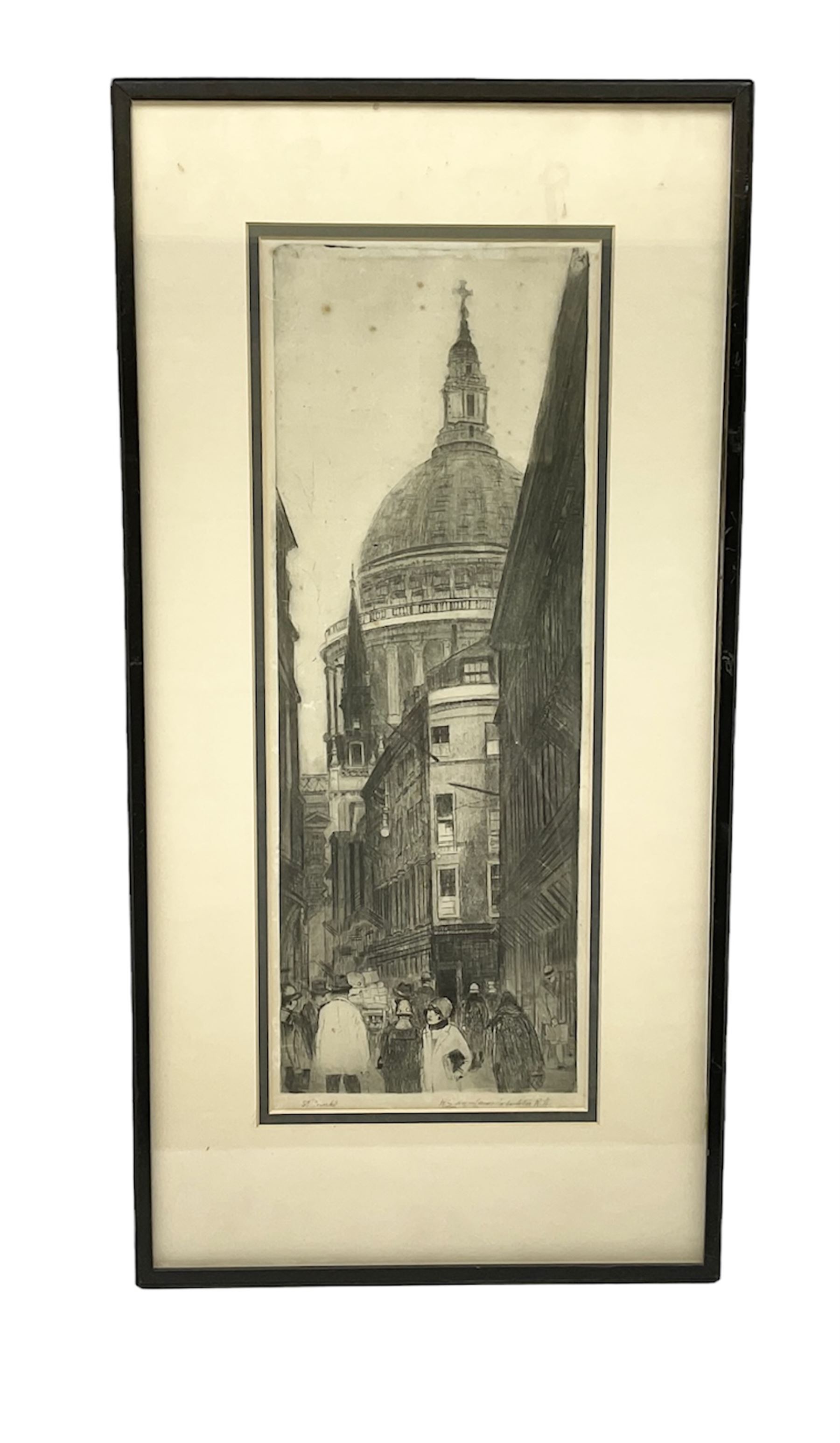 English School (early 20th century): St. Pauls Cathedral, etching indistinctly signed and titled 40cm x 15cm