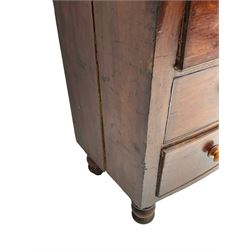 Victorian mahogany bow-front chest, fitted with two short and three long drawers, on turned feet