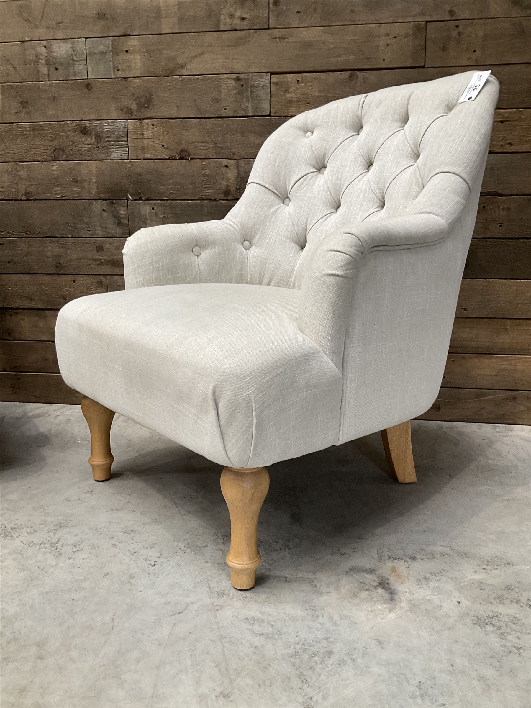 Pair of armchairs upholstered in button back linen fabric