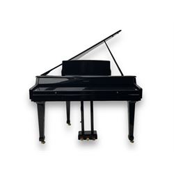 Roland - HP-109 digital mini-grand piano, in black high gloss lacquered case, on square ta...