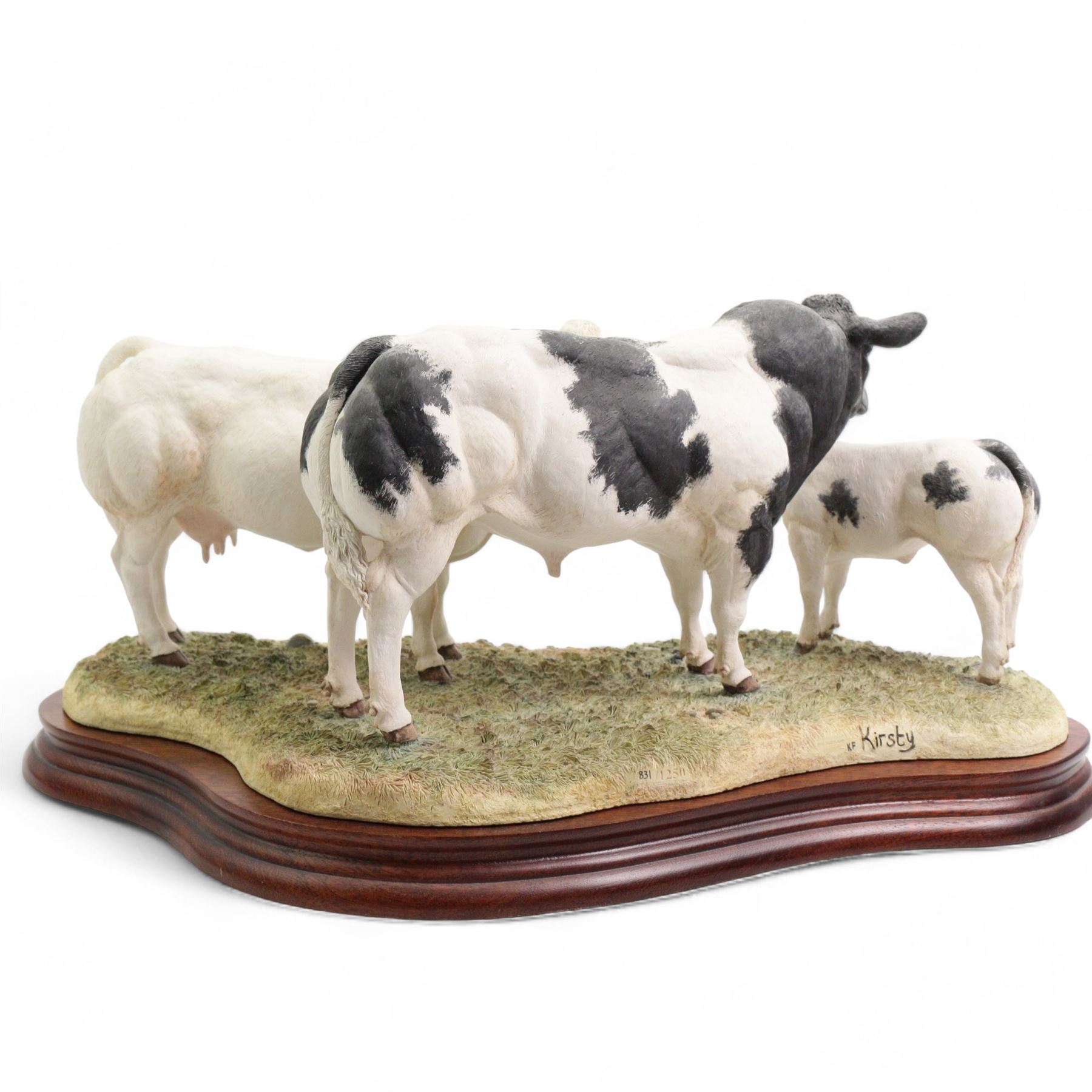 Border Fine Arts 'Belgian Blue Family Group' by Kirsty Armstrong, limited edition 831/1250 with wood base, boxed and with certificate 