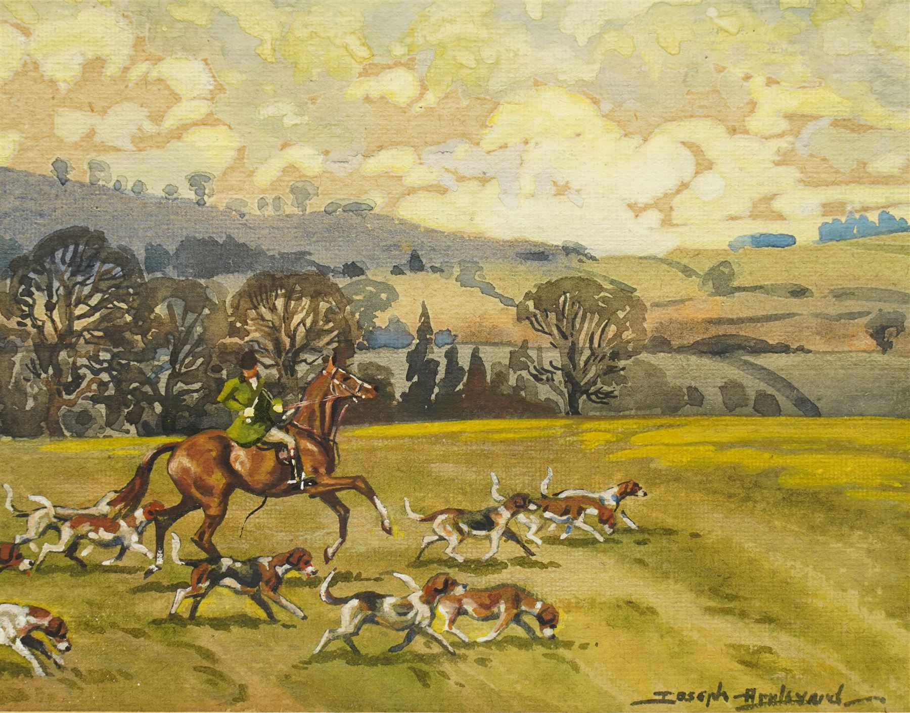 Joseph Appleyard (Yorkshire 1908-1960): 'Rockwood Harriers' Leading the Hounds, gouache signed, titled verso 14cm x 18cm