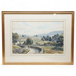 Walter Cecil Horsnell (British 1911-1997): 'Landscape Between Burnsall & Hebden Showing Burnsall Fell', watercolour signed, titled verso; George 'Griff' Griffiths (British 1939-2017): Expansive Landscape, watercolour signed; together with a similar watercolour of Brimham Rocks max 35cm x 68cm (3)