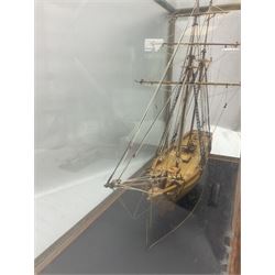 Cased scale built wooden model schooner 