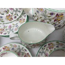 Minton Haddon Hall pattern tea service for twelve place settings, to include teapot, sugar bowl, milk jug, twelve cups and saucers and twelve dessert plates (39)