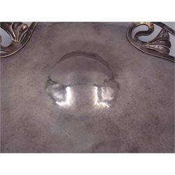 Art Nouveau style modern silver dish, of circular form with domed centre and three pierced sections each decorated with a stylised flower, with a hammered finish throughout, hallmarked Peter Cropper, London 1996, D25cm
