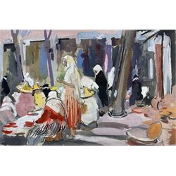 Philip Naviasky (British 1894-1983): 'Tetuan Market' - Madrid, gouache and pencil signed titled and dated '64, 38cm x 57cm