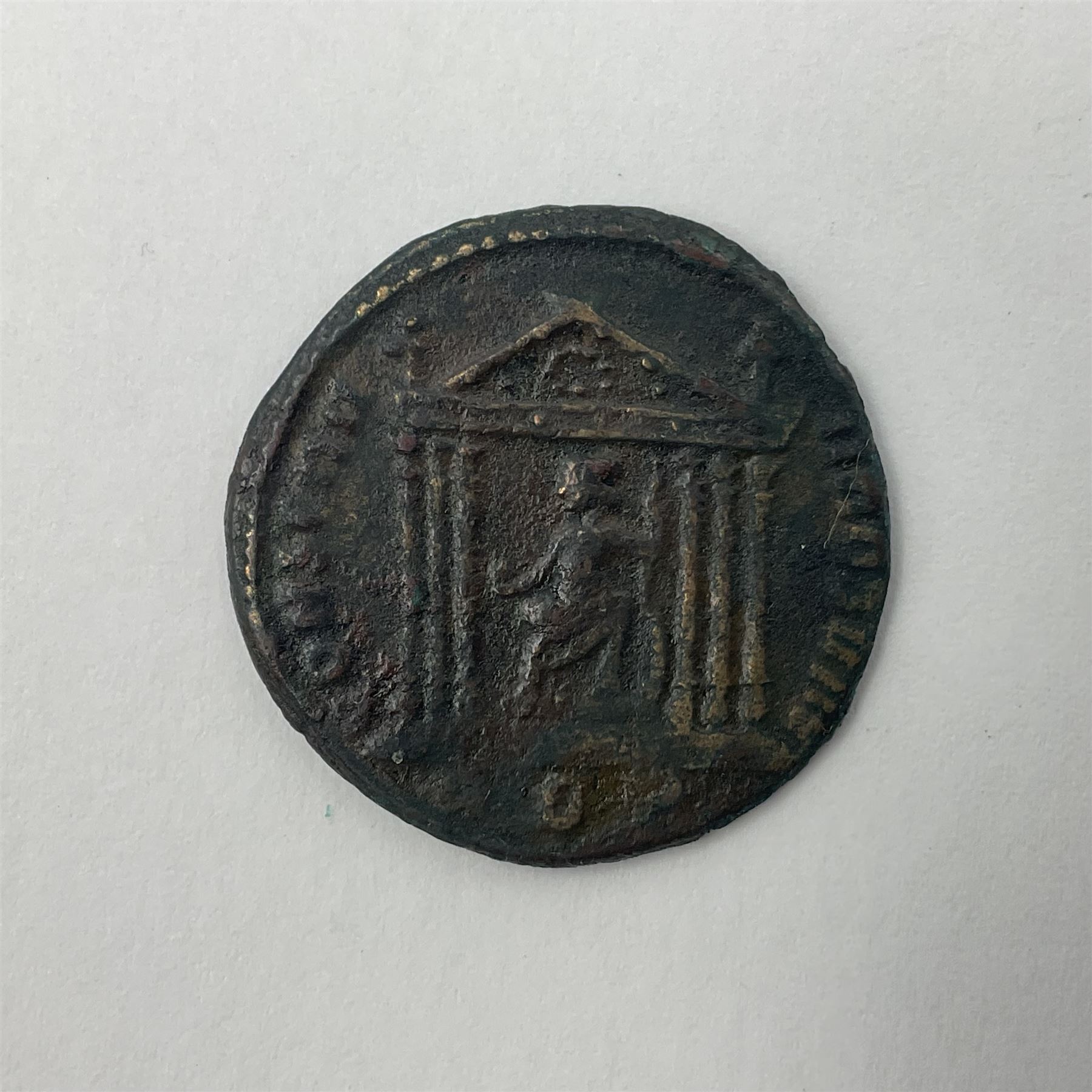 Roman Imperial Coinage, Maxentius (306-312AD) bronze follis, obv. Maxentius facing right, rev. Roma holding sceptre and globe seated within hexastyle temple 