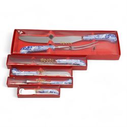 Spode Italian boxed carving set, butter knife and other cased cutlery, together with a set of six silver-plated coffee bean spoons, pair of cased silver plated fish servers etc 