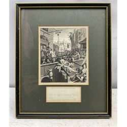 After William Hogarth (British 1697-1794): 'Beer Street and Gin Lane' and 'The Election', three 19th century engravings max 16cm x 14cm (3)