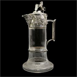 Victorian silver-mounted glass claret jug by George Richards Elkington, with Bacchanalian ...