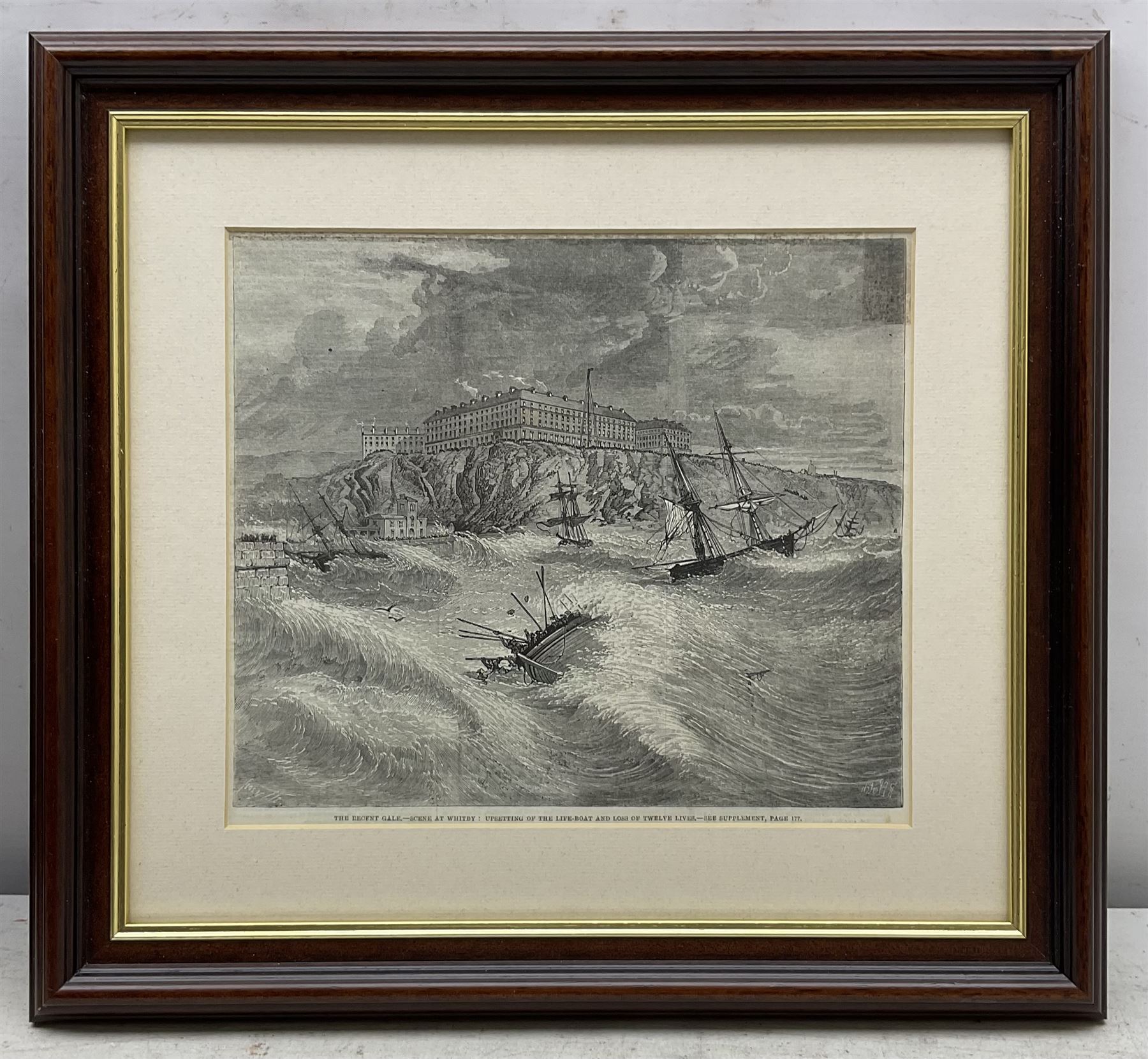 William 'Bill' Wedgwood (British c1934-2019): Coastal Inlet, oil on canvas signed 40cm x 60cm; 'The Recent Gale - Scene at Whitby', 19th century newspaper engraving 21cm x 24cm (2)