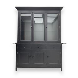 Marks and Spencer - black finish display unit, three glazed cupboards above three drawers and three further cupboards