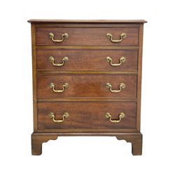 Small Georgian and later mahogany chest, moulded rectangular top over four long cock-beaded drawers, on bracket feet