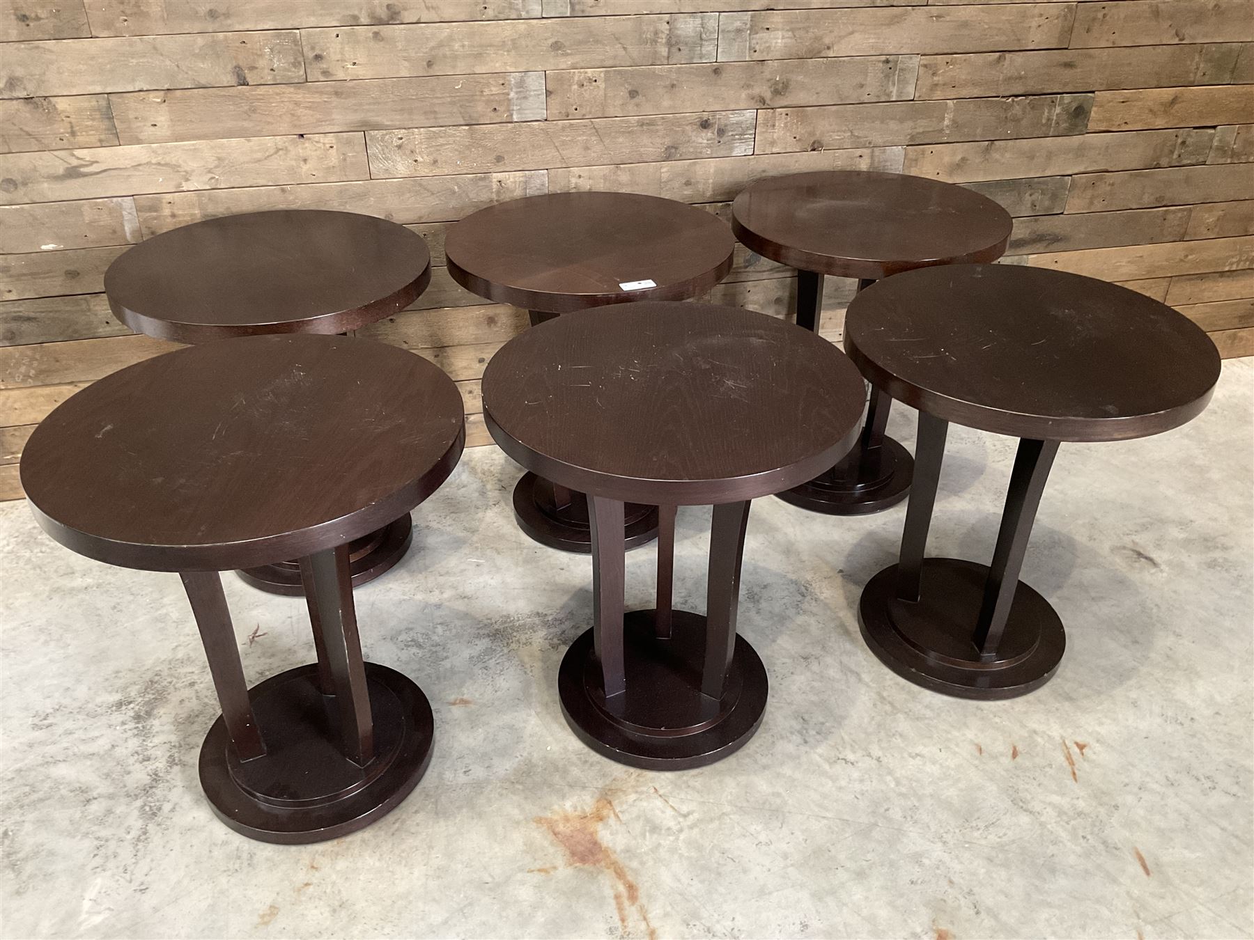 Six rosewood circular bar or bedroom occasional tables