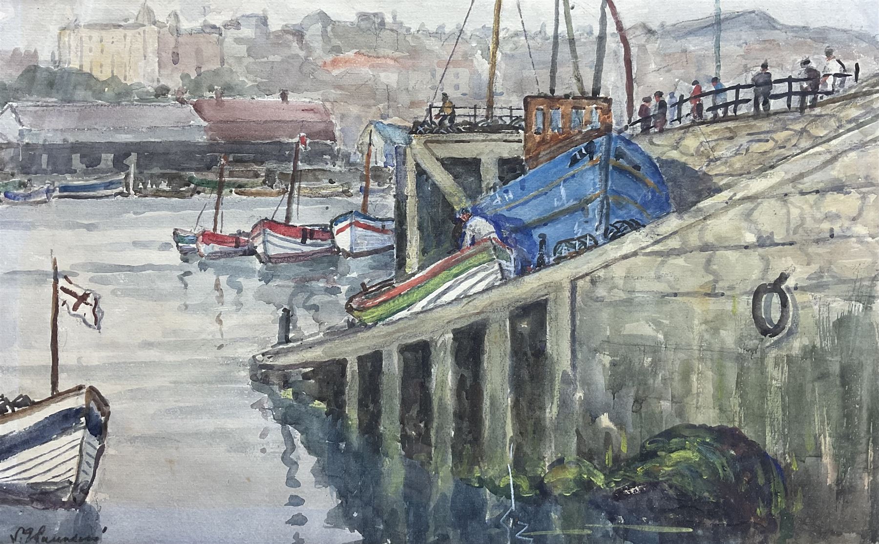 S.G. Saunders (British fl. 1930-40): Scarborough Harbour, watercolour signed 30cm x 49cm