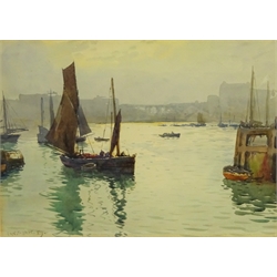 Ernest Dade (Staithes Group 1868-1934): Fishing Boats outside Scarborough Harbour, watercolour signed and dated '89, 23.5cm x 33cm 