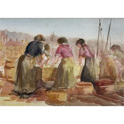 Frank Henry Mason (Staithes Group 1875-1965): Scotch Fishergirls Sorting the Catch on the ...