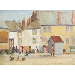 Circle of John Anthony Park (British 1880-1962): Figures and Chickens in a Cornish Town, oil on board unsigned 26cm x 34cm