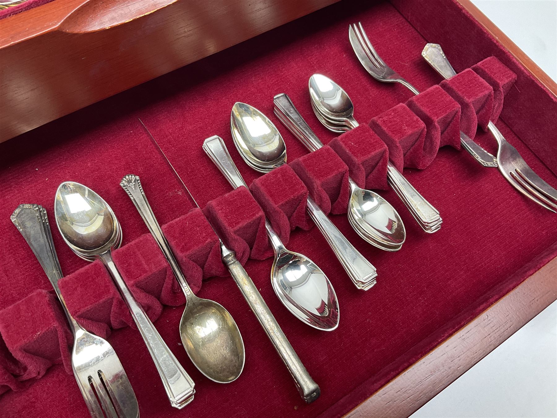 Silver plated Harrison Fisher & Co canteen of cutlery, stamped HF & Co, with similar cutlery