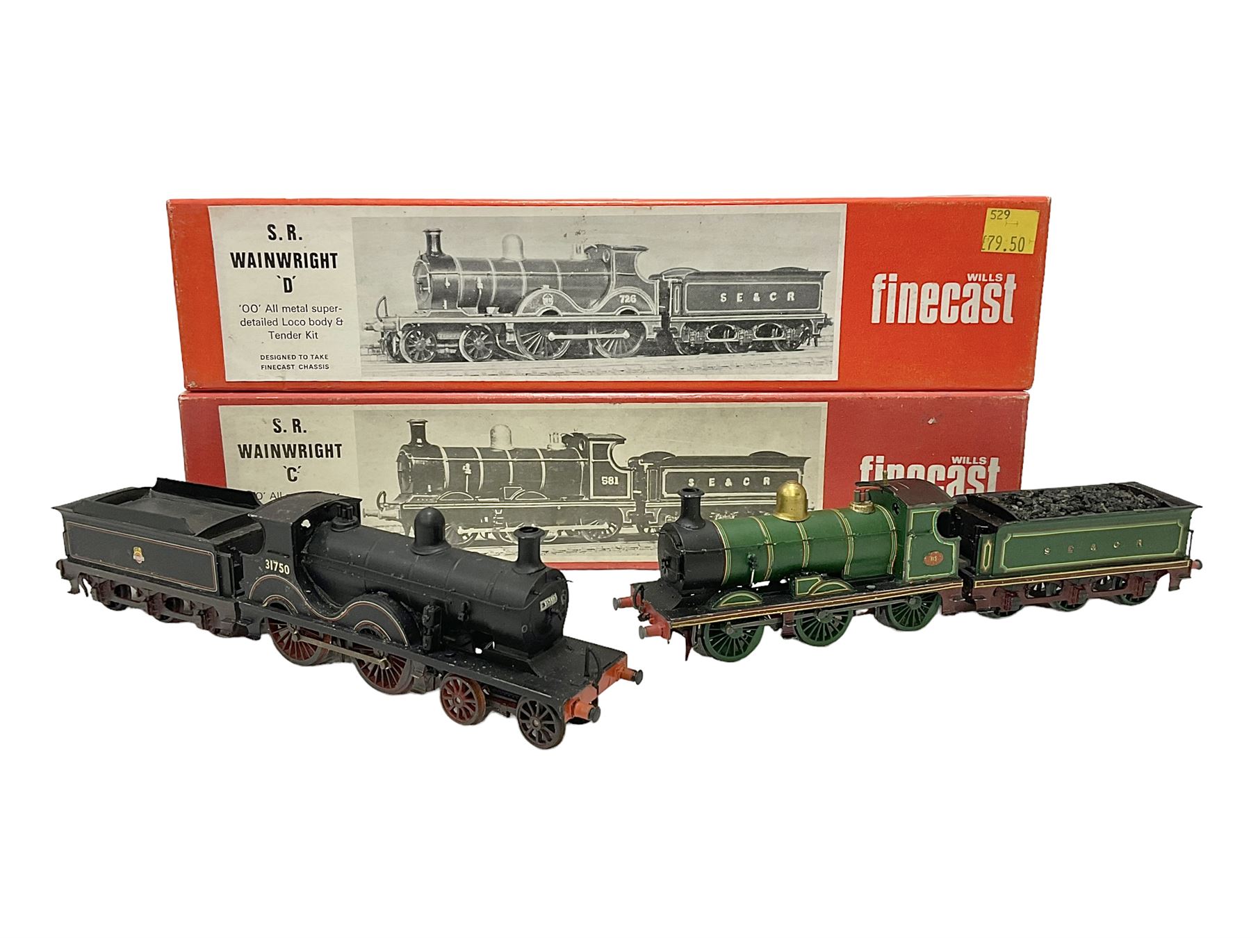 ‘00’ gauge - two kit built locomotive and tenders comprising SR Wainwright Class C 4-4-0 no.115 finished in SE&CR green; SR Wainwright Class D 4-4-0 no.31750 finished in BR black; both with Wills Finecast boxes (2) 