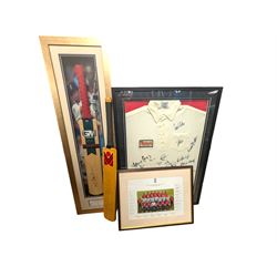 Signed England and Yorkshire cricket memorabilia, including framed bat signed by Michael V...