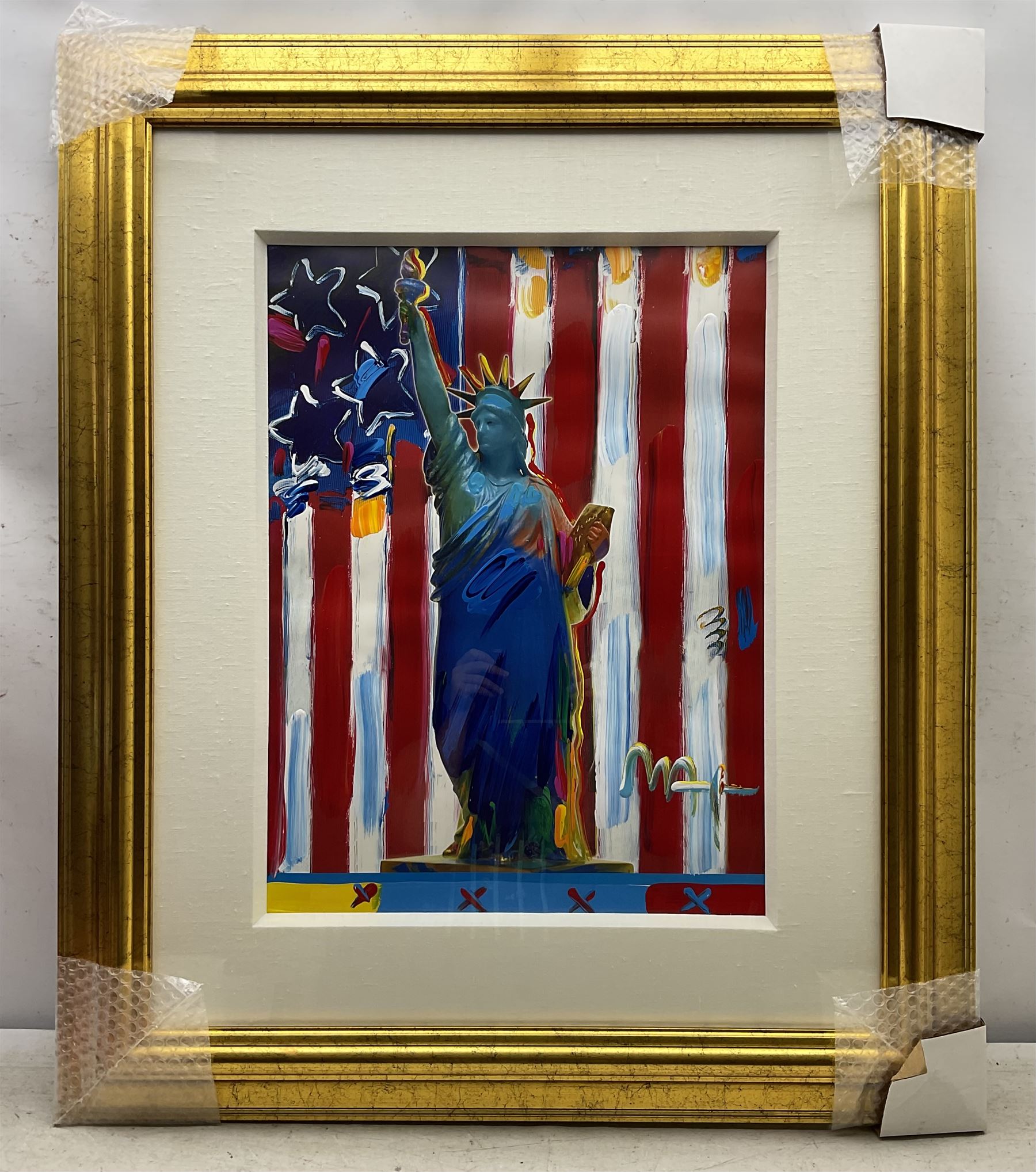 Peter Max (American 1937-): 'United we Stand', 'Liberty and Justice for All', 'God Bless America - With Five Liberties', 'God Bless America II', 'Peace on Earth', and 'Land of the Free, Home of the Brave', set of six mixed media with acrylic and colour lithography 59cm x 44cm (6)