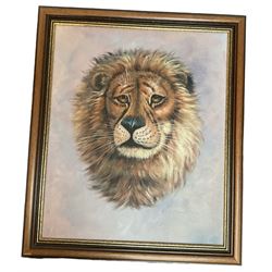 Oil on canvas of a Lion signed 'Rex' 60cm x 50cm