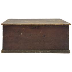 19th century pine blanket box, hinged lid, applied lower moulding