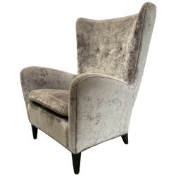 2 x Wing back armchair upholstered in silver crushed velvet fabric