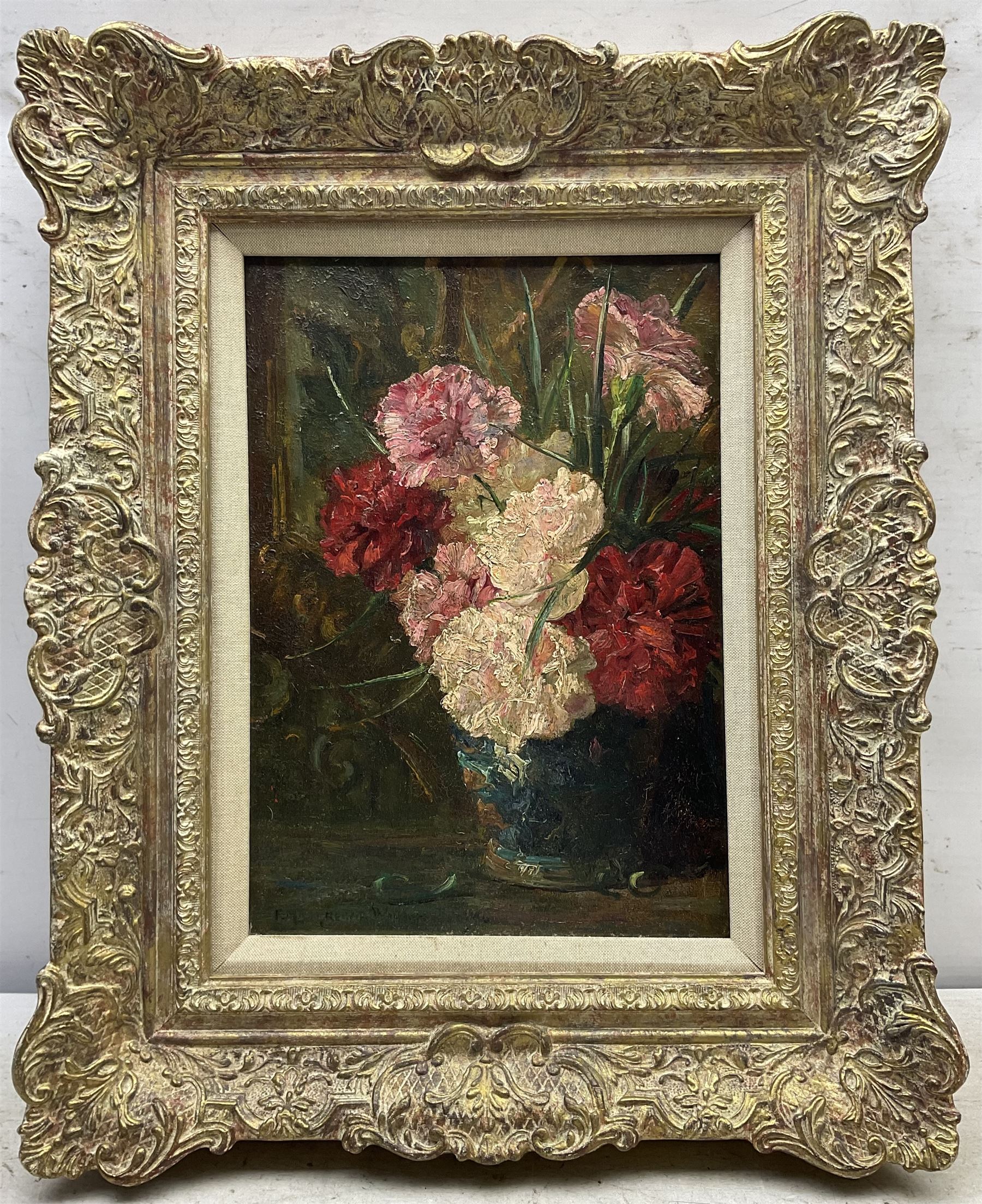 Peter MacGregor Wilson (Scottish 1856-1928): Still Life of Carnations, oil on canvas signed 34cm x 24cm