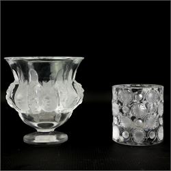 Lalique crystal Dampierre bird vase of campagna form on raised circular base, H12cm, together with a Lalique crystal Tokyo candle holder, H8cm both signed Lalique, France (2)