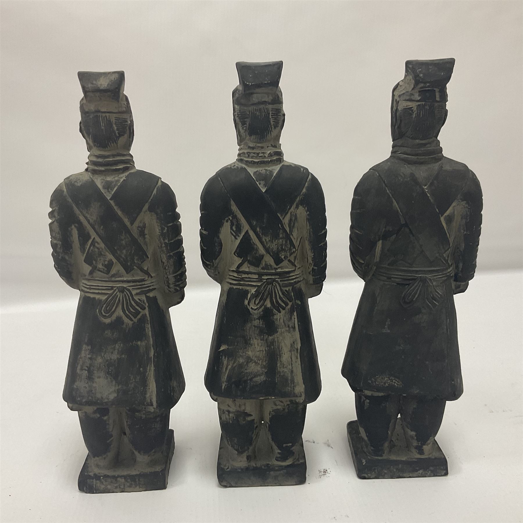 Set of three Chinese 'Terracotta Warrior' style figures, tallest example H27cm 