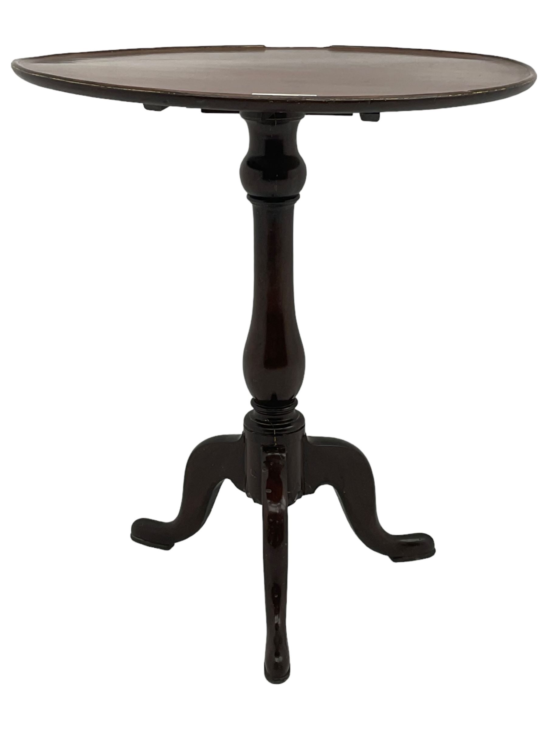 19th century mahogany tripod table, circular dished top on vasiform pedestal, three out-splayed supports 