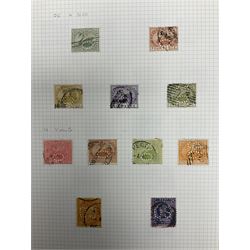 Western Australia 1854 and later stamps, including four single 1854 one penny and a vertical pair, 1860 two pence, four pence and six pence, various overprints etc, housed on pages