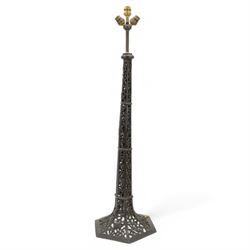 Early 20th century bronzed table lamp of tall proportion, of tapering hexagonal pagoda for...