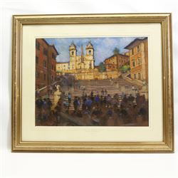 John Mackie (Scottish 1953-): 'Spanish Steps - Rome', pastel signed and dated 2014, 37cm x 48cm